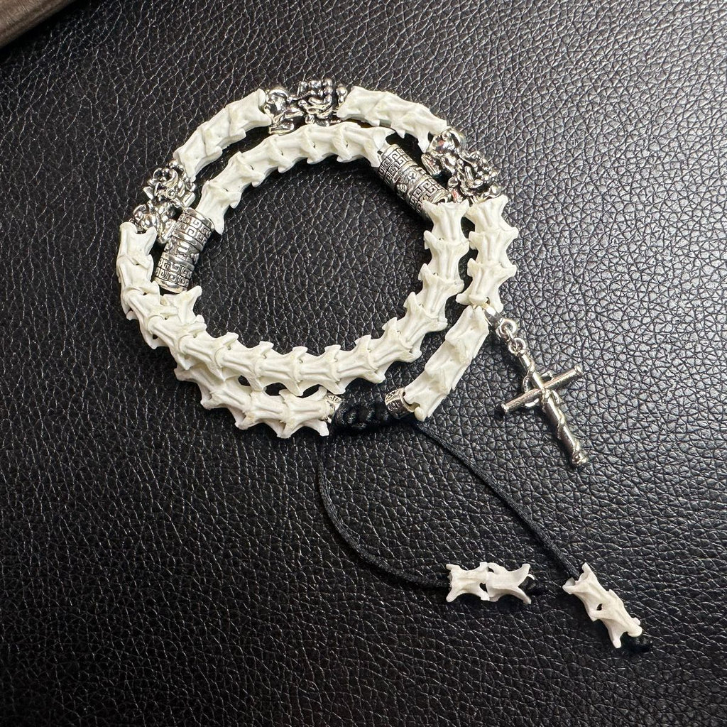 Snake Bone Bracelet with Cross Pendant – Tribal Gothic Spiritual Jewelry