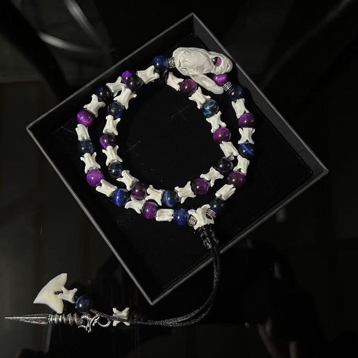 Real Snake Spine Bone Bracelet with Ornamental Beads – Unique Gift