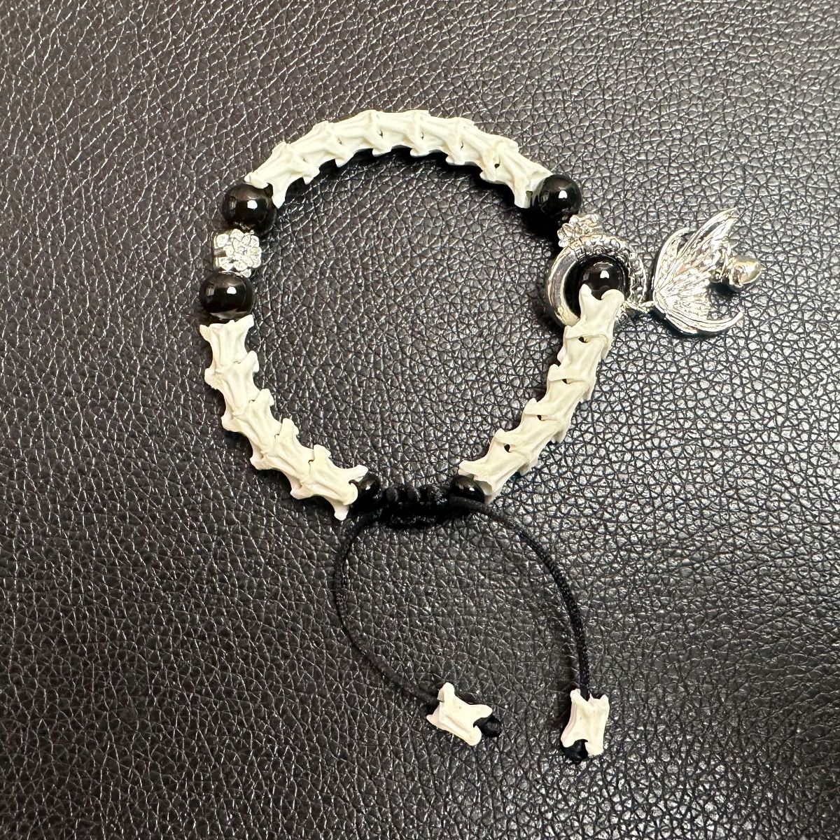 Real Snake Bone Wrap Bracelet with Silver Accents – Spiritual & Gothic Jewelry