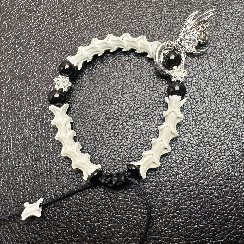 Real Snake Bone Wrap Bracelet with Silver Accents – Spiritual & Gothic Jewelry