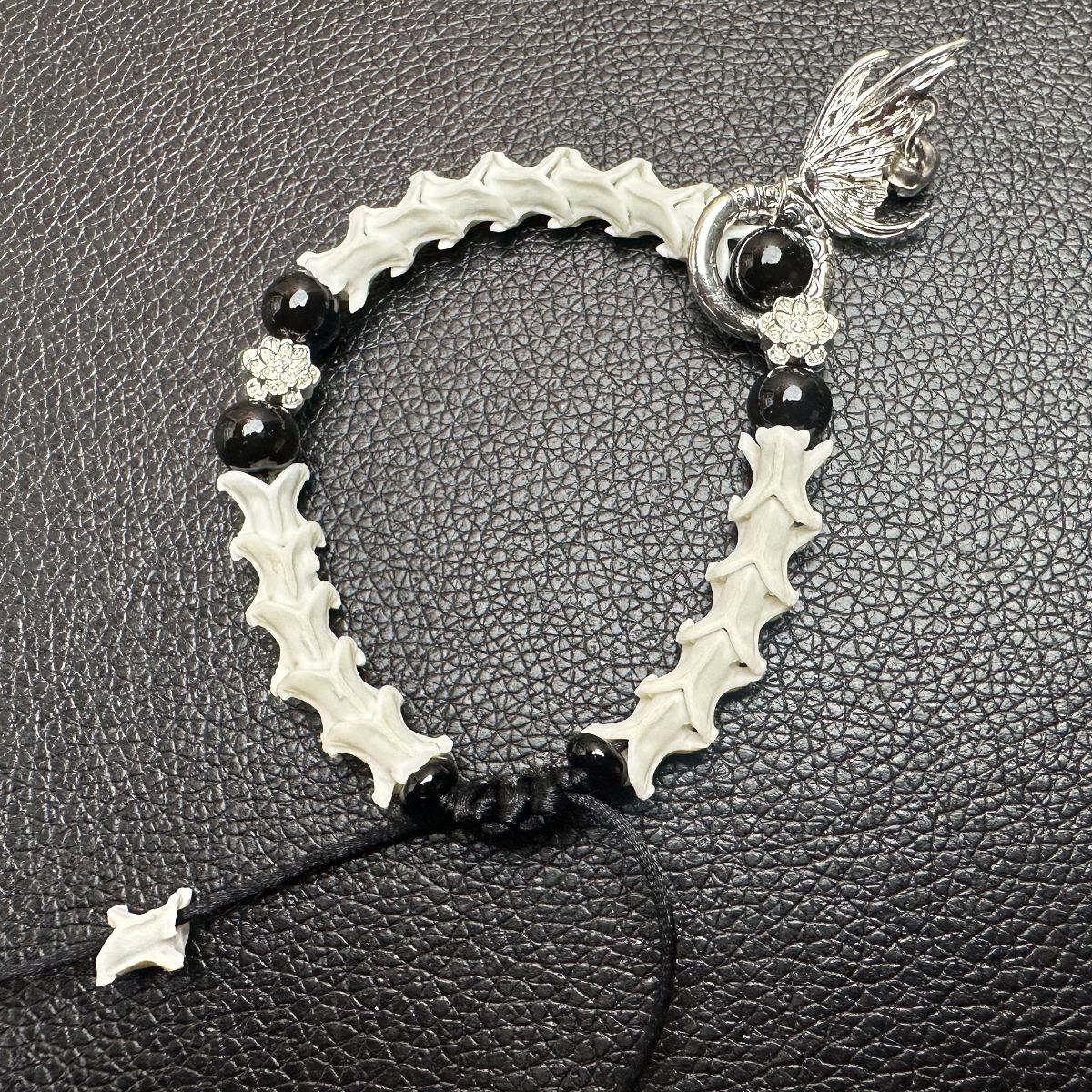 Real Snake Bone Wrap Bracelet with Silver Accents – Spiritual & Gothic Jewelry