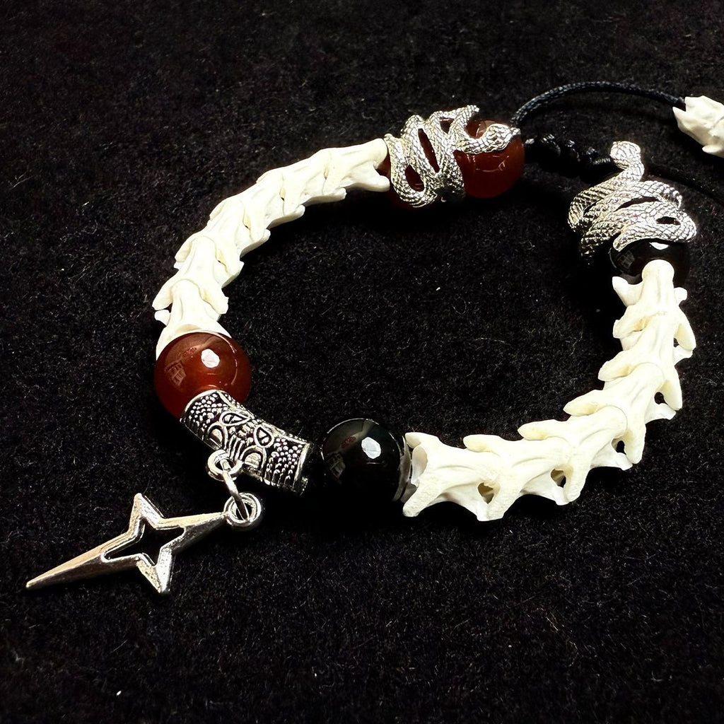 Authentic Snake Bone Bracelet with Cross Charm – Gothic Handmade Jewelry