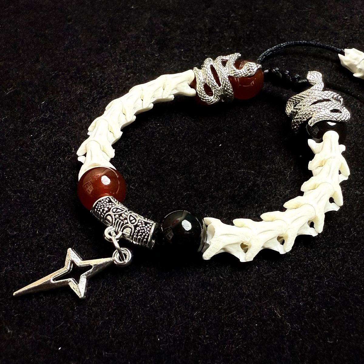 Authentic Snake Bone Bracelet with Cross Charm – Gothic Handmade Jewelry