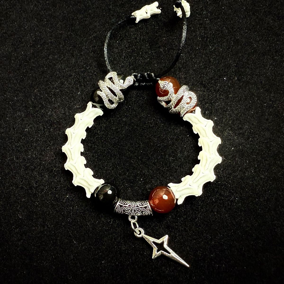 Authentic Snake Bone Bracelet with Cross Charm – Gothic Handmade Jewelry