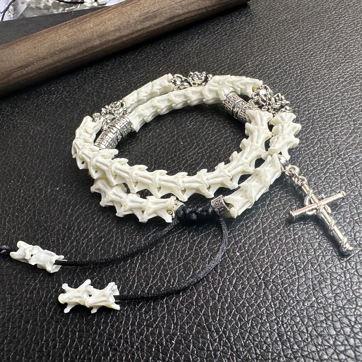 Snake Bone Bracelet with Cross Pendant – Tribal Gothic Spiritual Jewelry