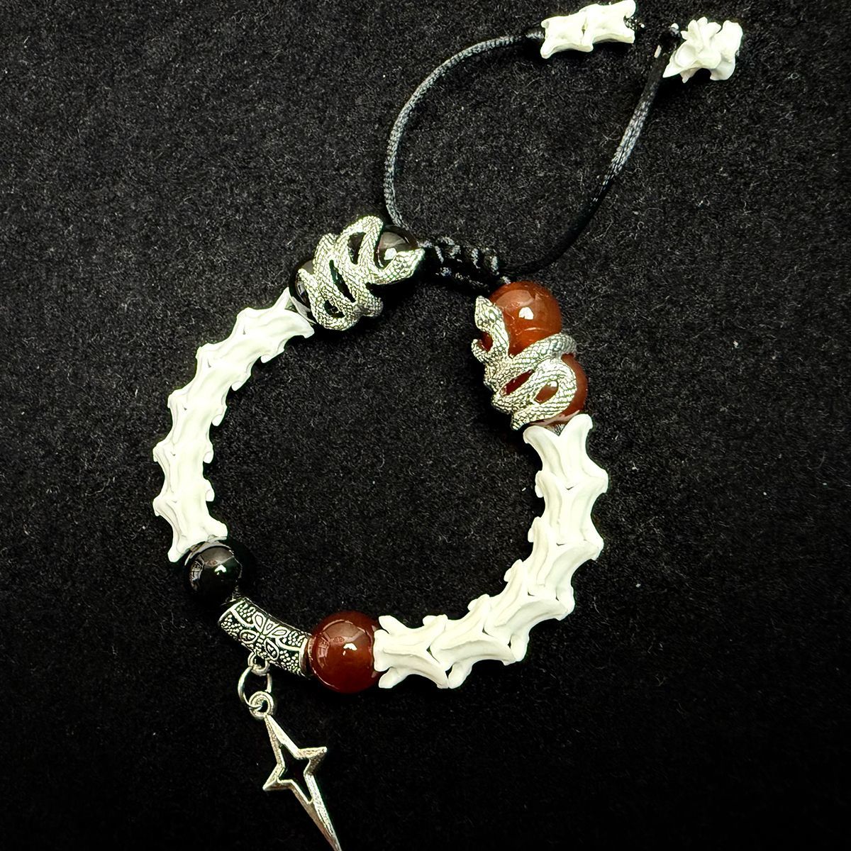 Authentic Snake Bone Bracelet with Cross Charm – Gothic Handmade Jewelry