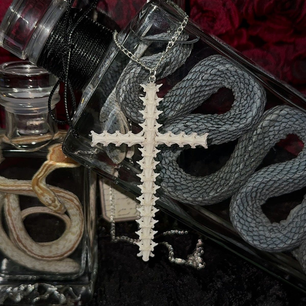 Snake Bone Making Necklace Real Snake Bone Cross Dark Gothic Rose Niche Elements