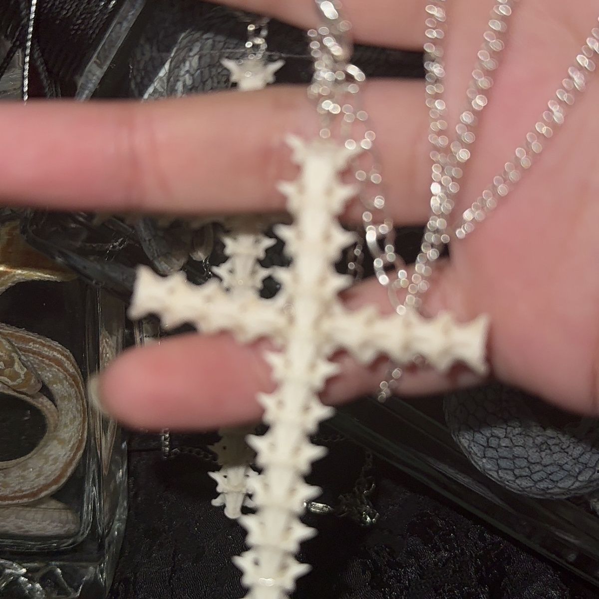 Snake Bone Making Necklace Real Snake Bone Cross Dark Gothic Rose Niche Elements