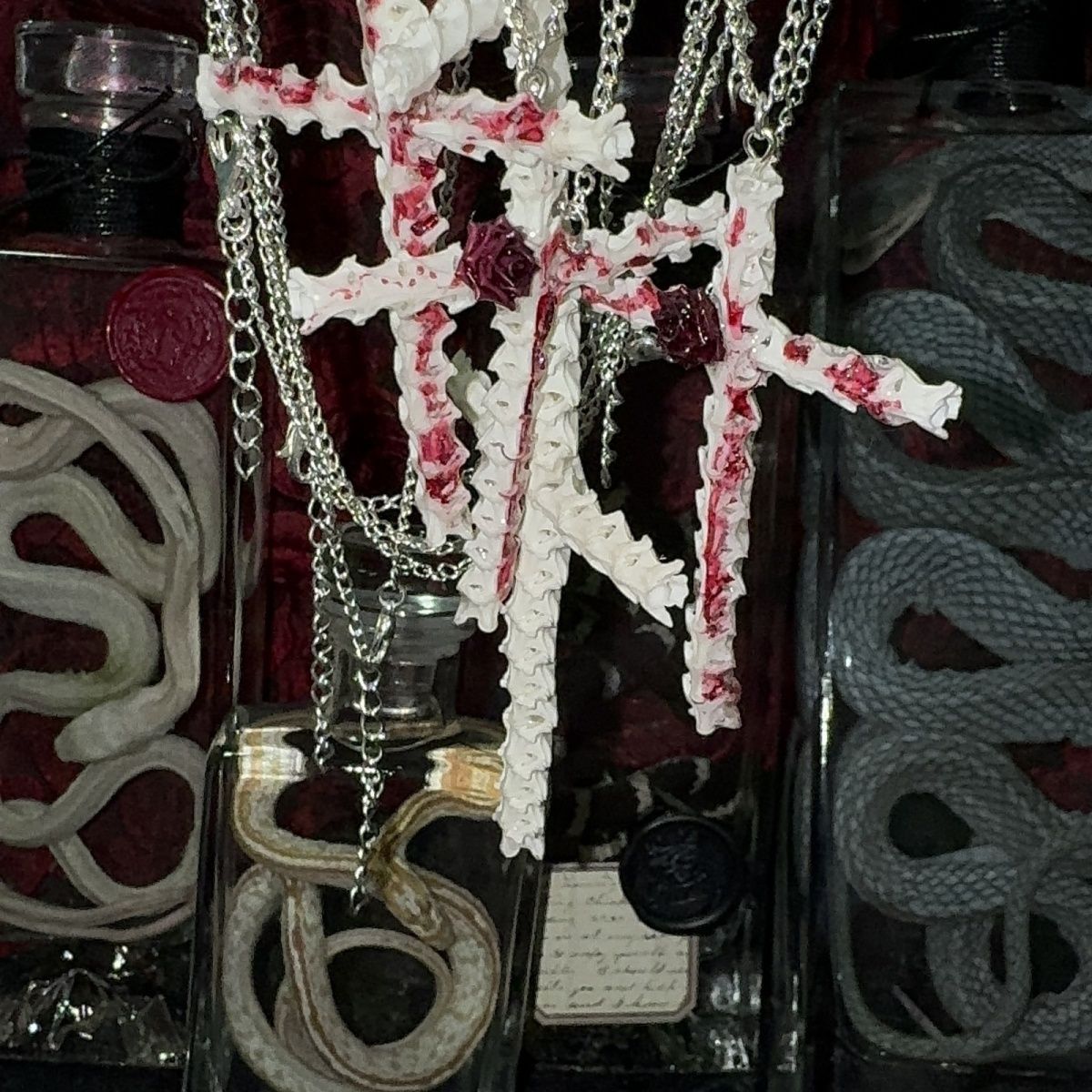 Snake Bone Making Necklace Real Snake Bone Cross Dark Gothic Rose Niche Elements