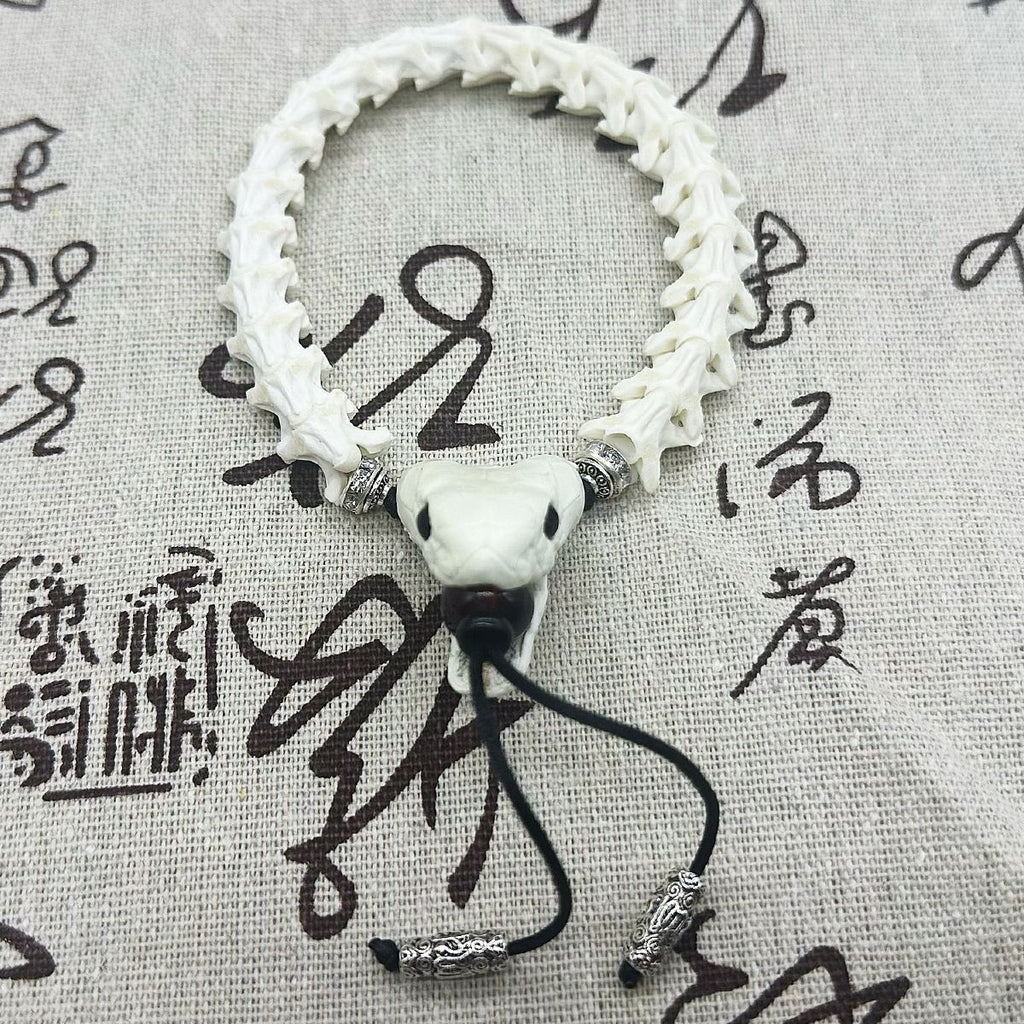 Handcrafted Real Snake Bone Bracelet with Natural Vertebrae & Beads