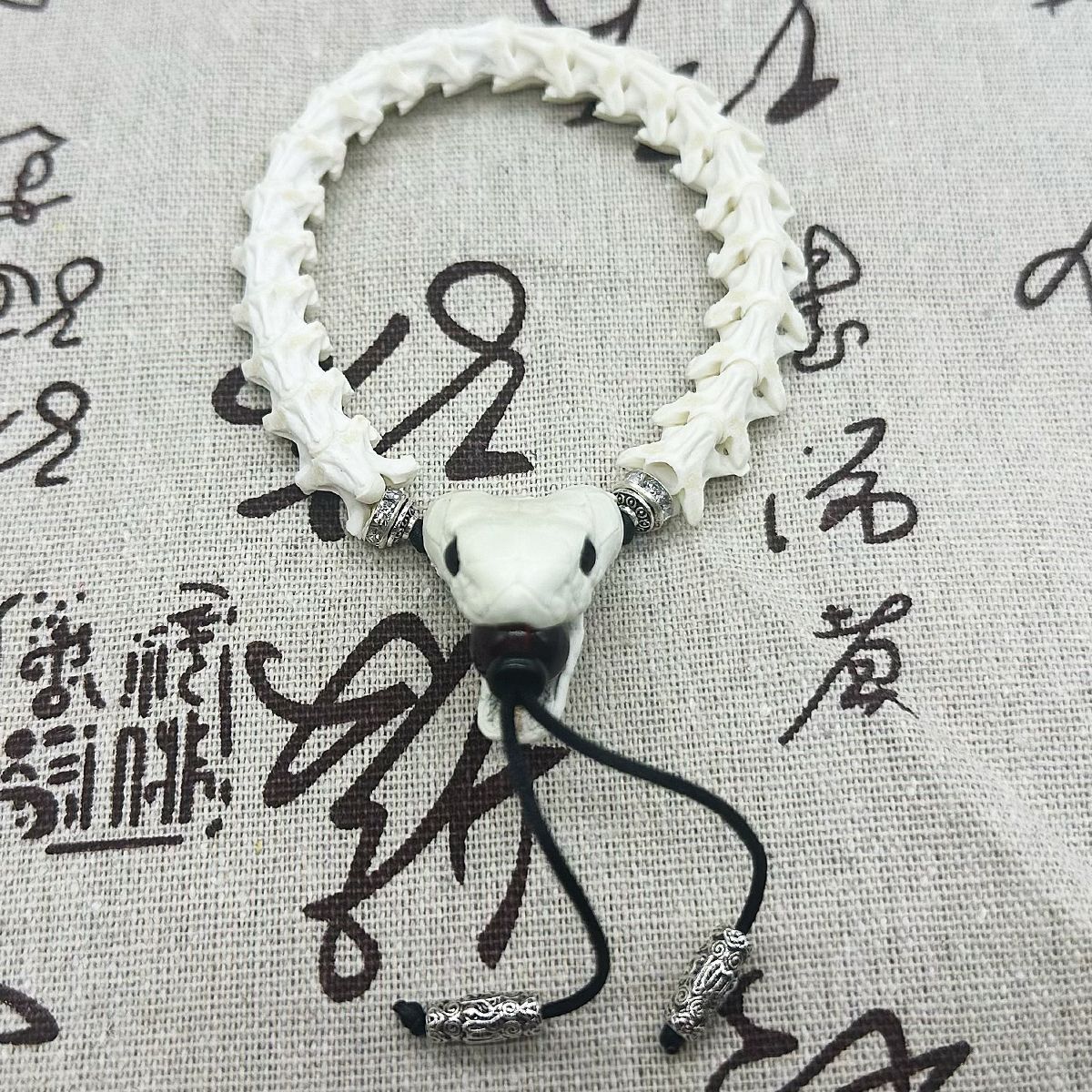 Handcrafted Real Snake Bone Bracelet with Natural Vertebrae & Beads