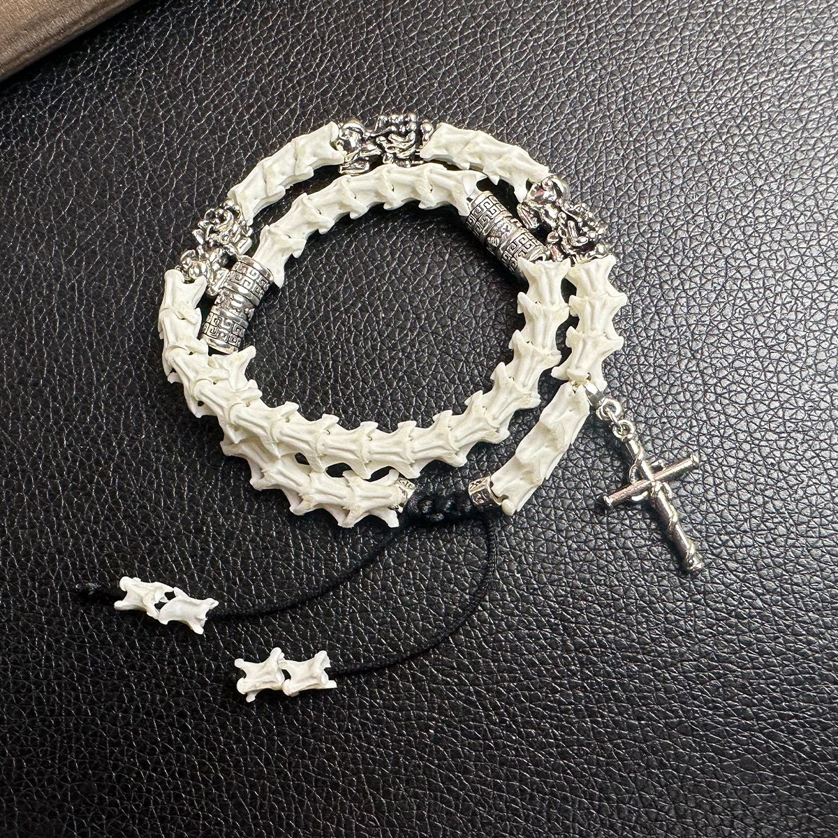 Snake Bone Bracelet with Cross Pendant – Tribal Gothic Spiritual Jewelry