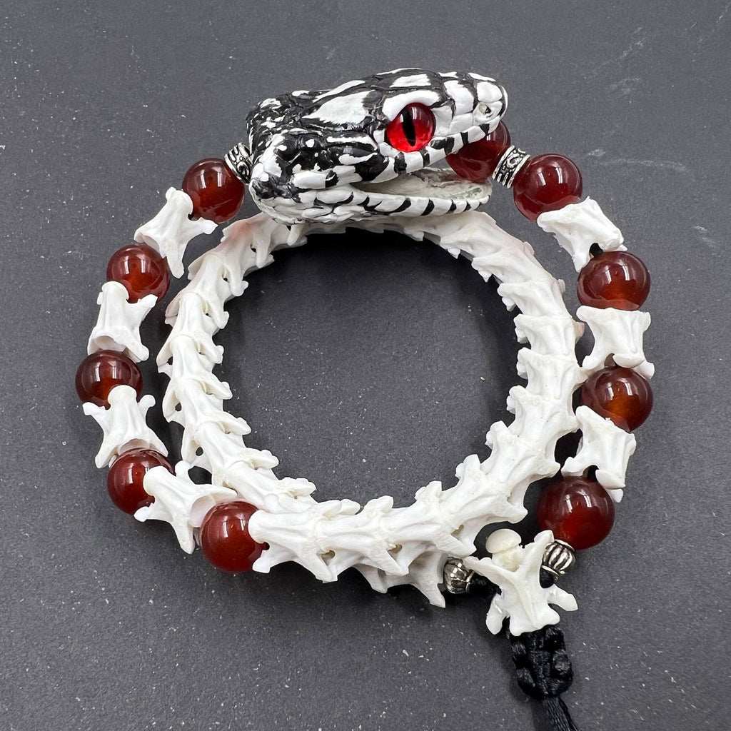 Natural Snake Spine Bracelet with Red Beads – Artisan Bone Jewelry