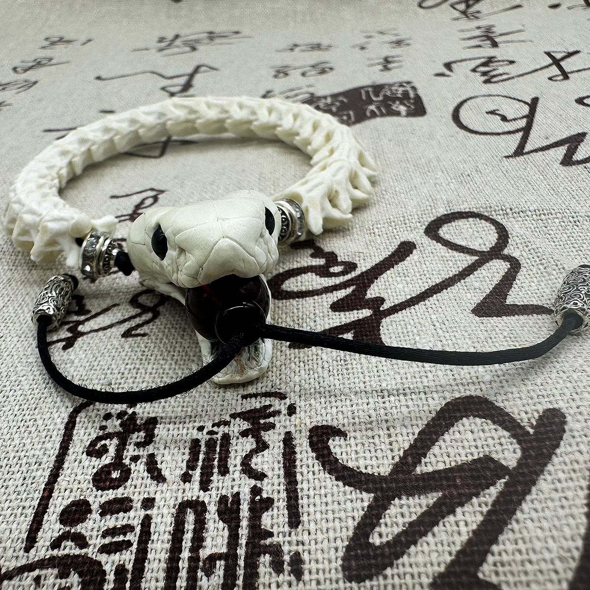 Handcrafted Real Snake Bone Bracelet with Natural Vertebrae & Beads