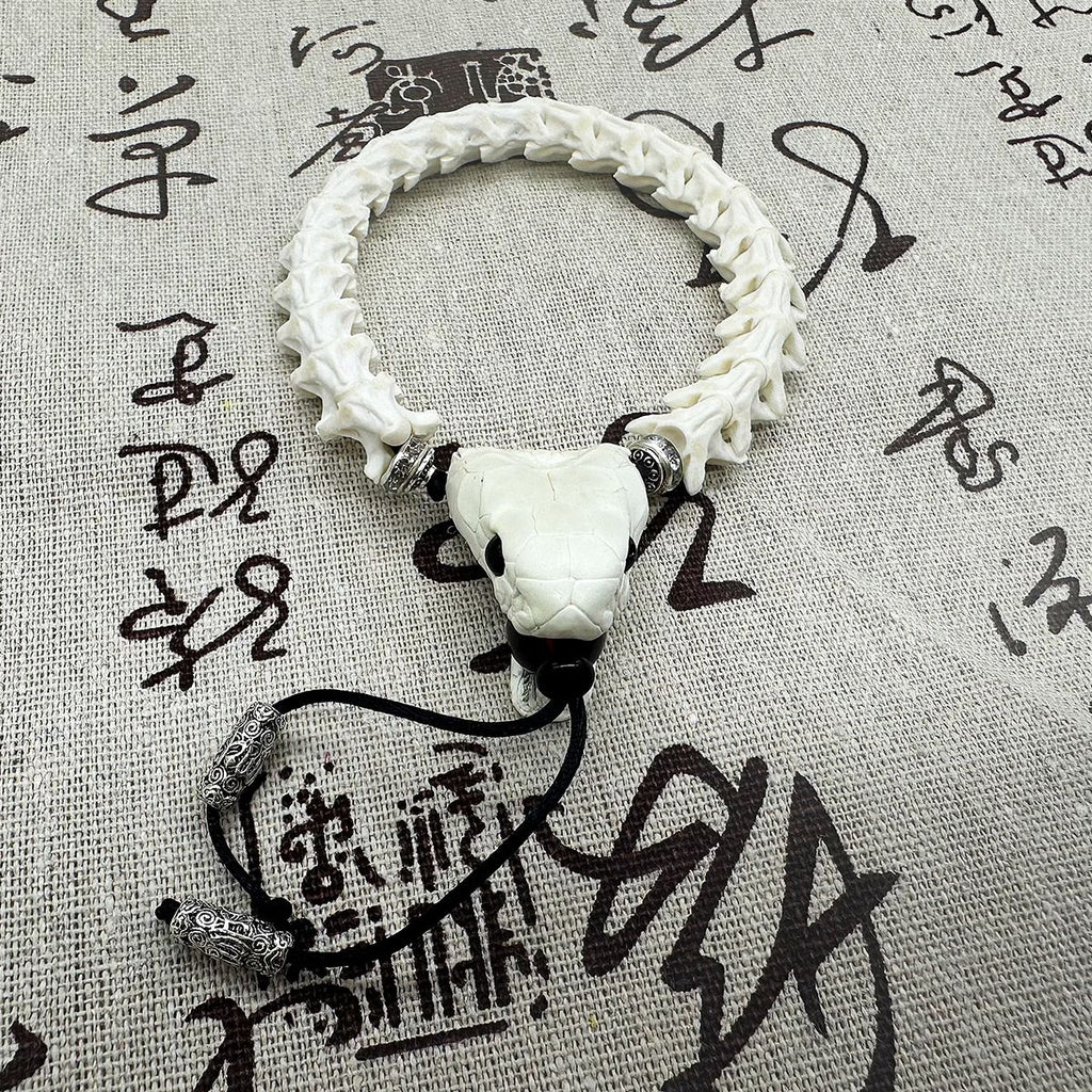 Handcrafted Real Snake Bone Bracelet with Natural Vertebrae & Beads