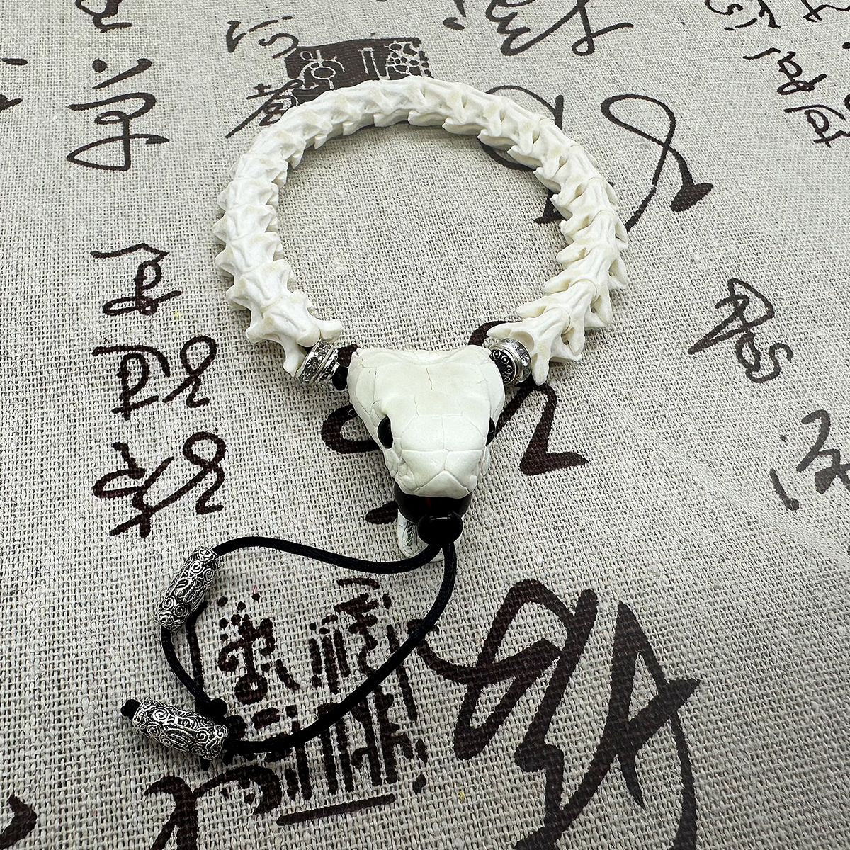 Handcrafted Real Snake Bone Bracelet with Natural Vertebrae & Beads