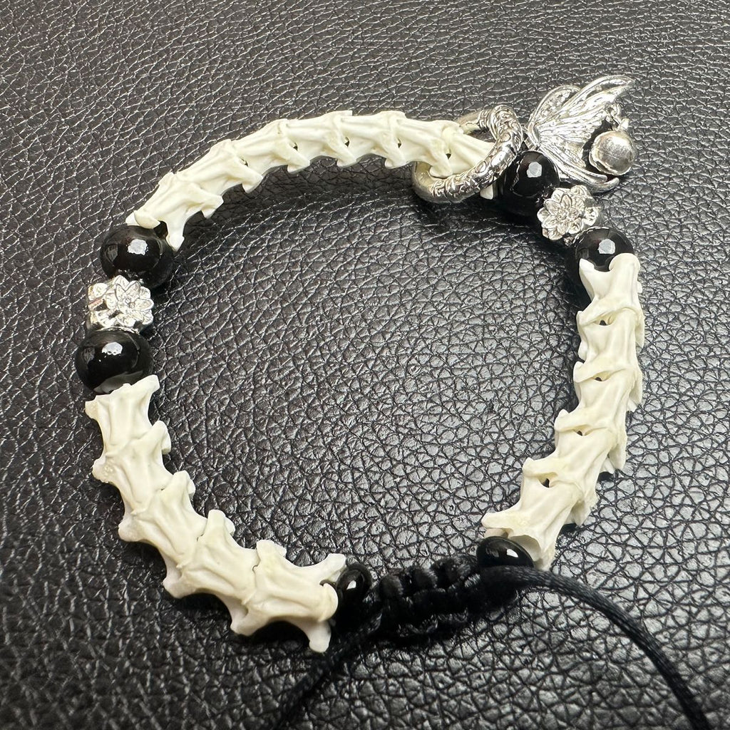 Real Snake Bone Wrap Bracelet with Silver Accents – Spiritual & Gothic Jewelry