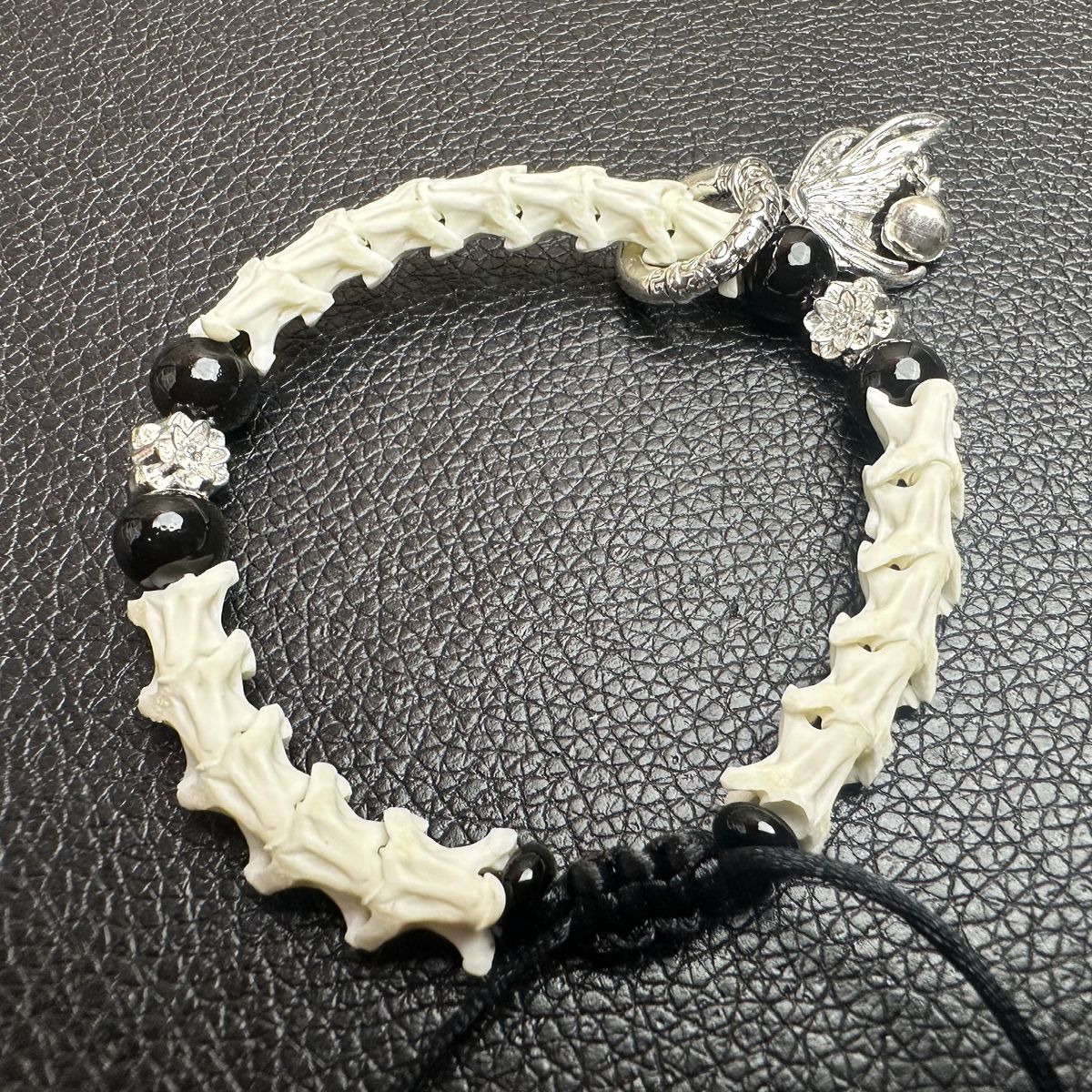 Real Snake Bone Wrap Bracelet with Silver Accents – Spiritual & Gothic Jewelry