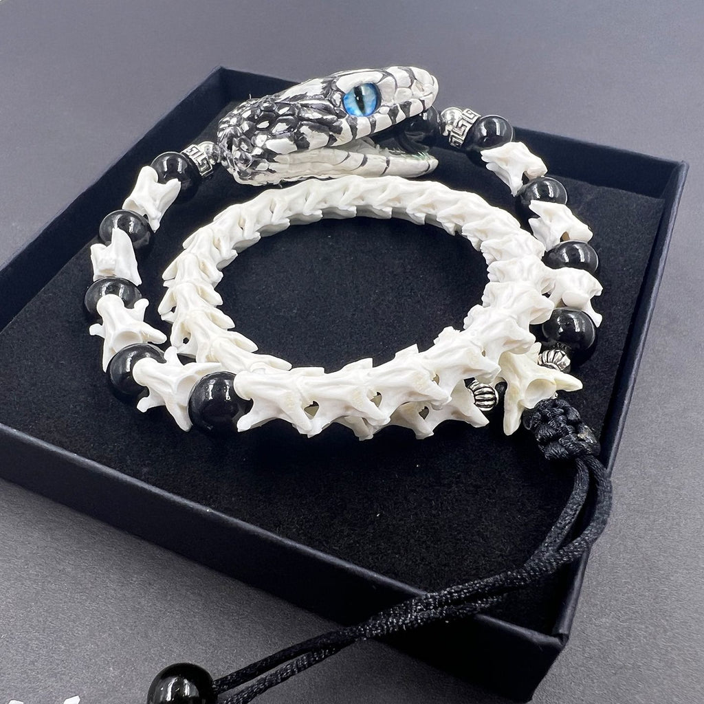 Natural Snake Spine Bracelet with Red Beads – Artisan Bone Jewelry