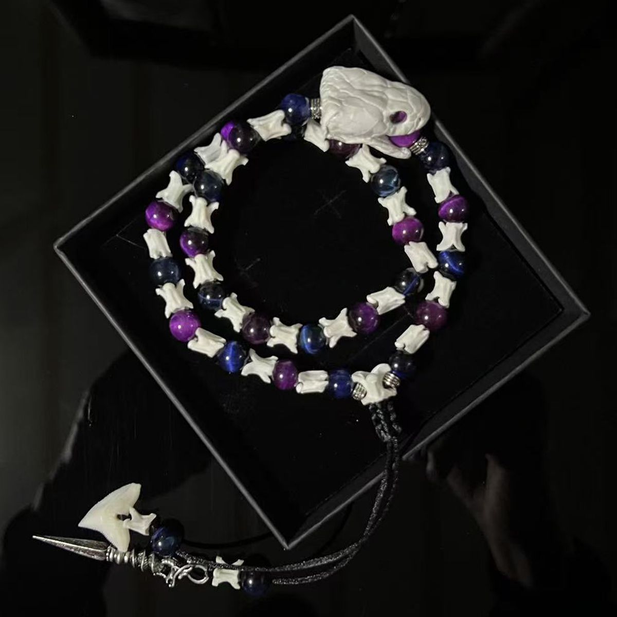 Real Snake Spine Bone Bracelet with Ornamental Beads – Unique Gift