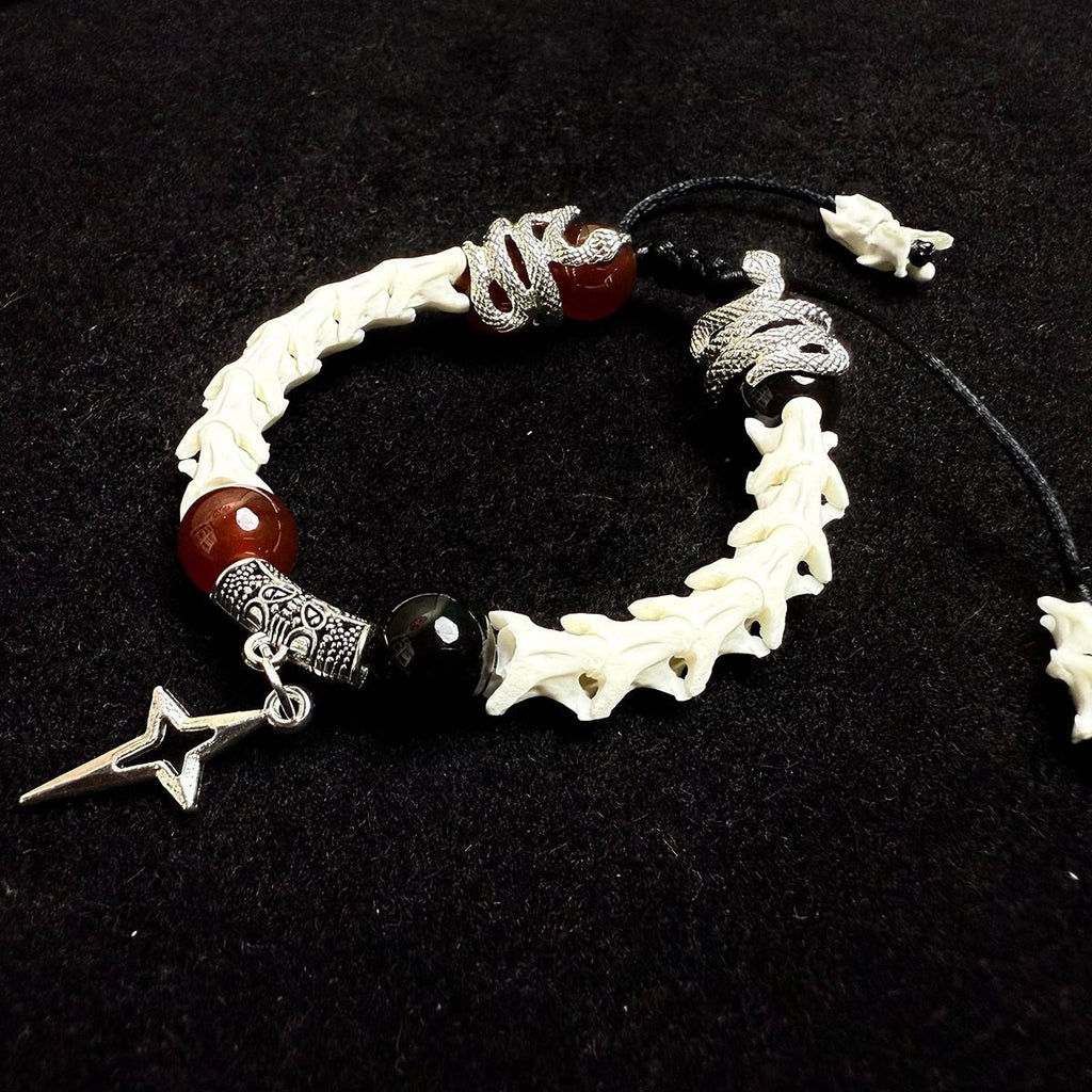 Authentic Snake Bone Bracelet with Cross Charm – Gothic Handmade Jewelry