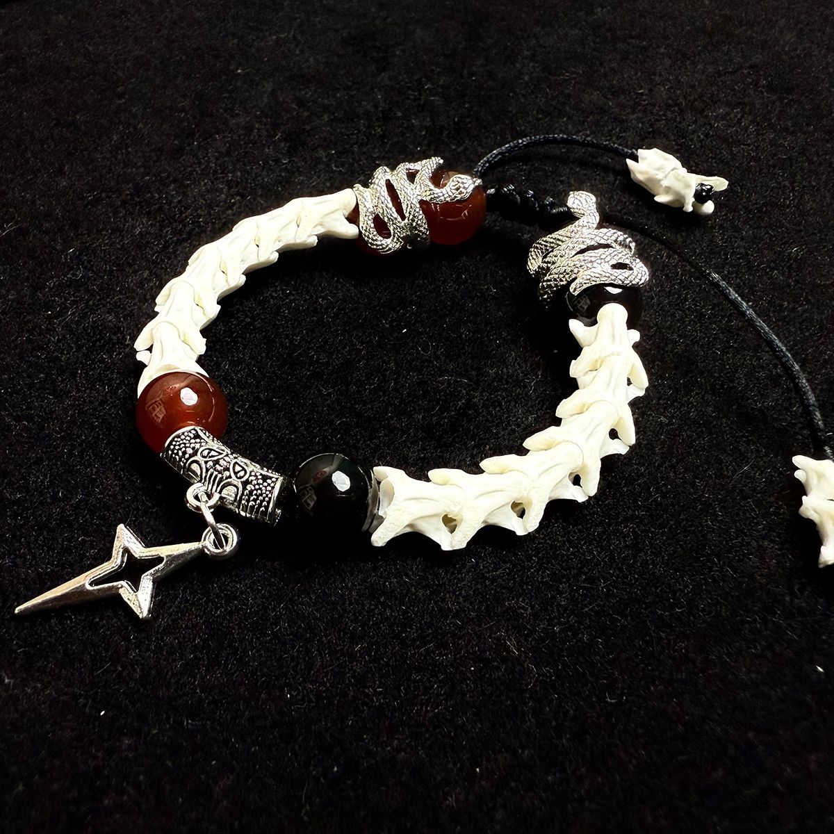 Authentic Snake Bone Bracelet with Cross Charm – Gothic Handmade Jewelry