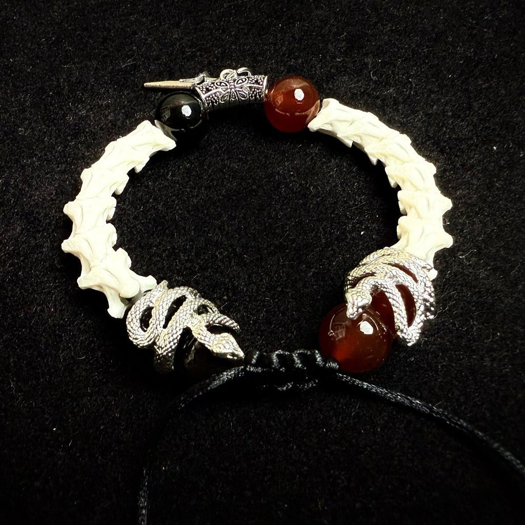 Authentic Snake Bone Bracelet with Cross Charm – Gothic Handmade Jewelry