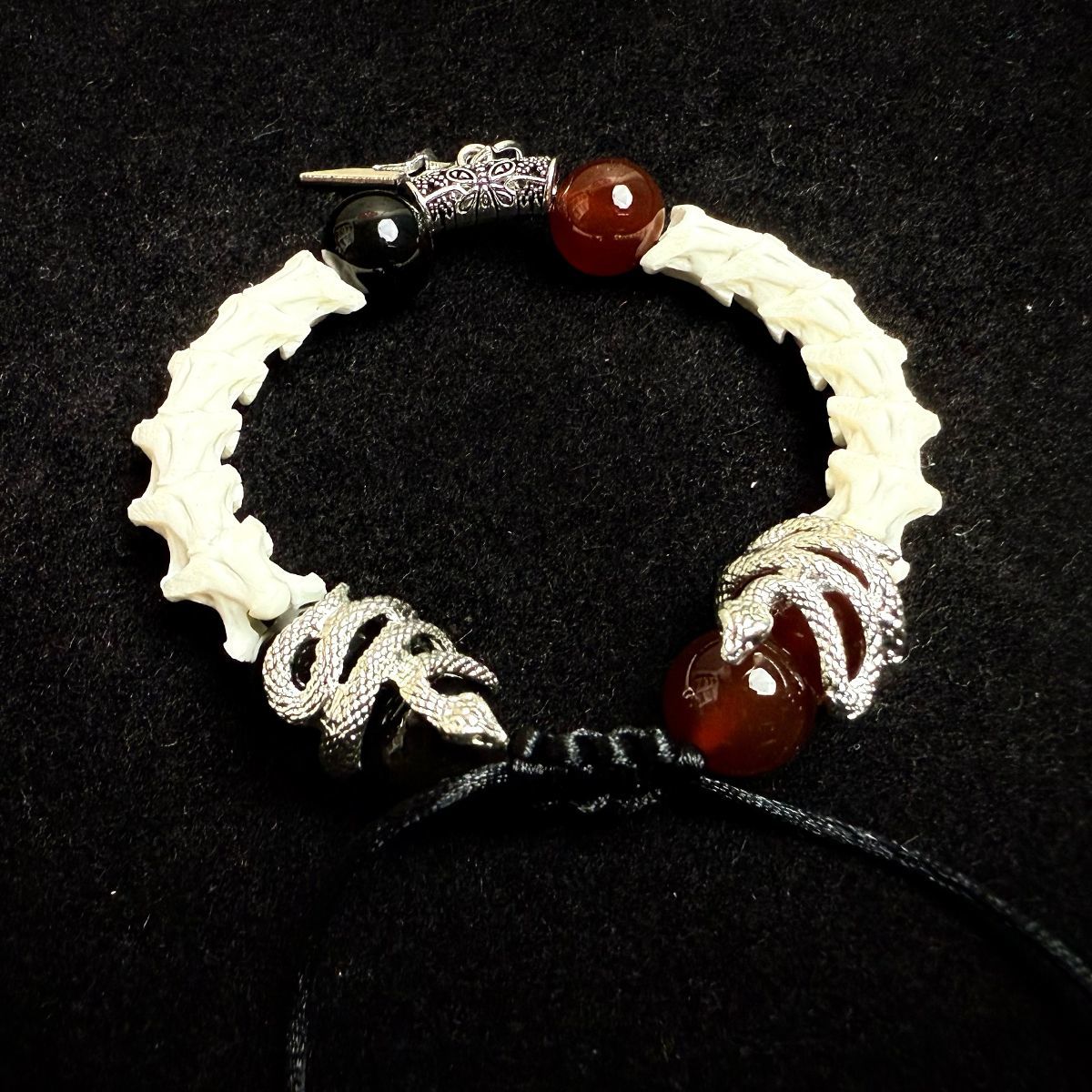 Authentic Snake Bone Bracelet with Cross Charm – Gothic Handmade Jewelry