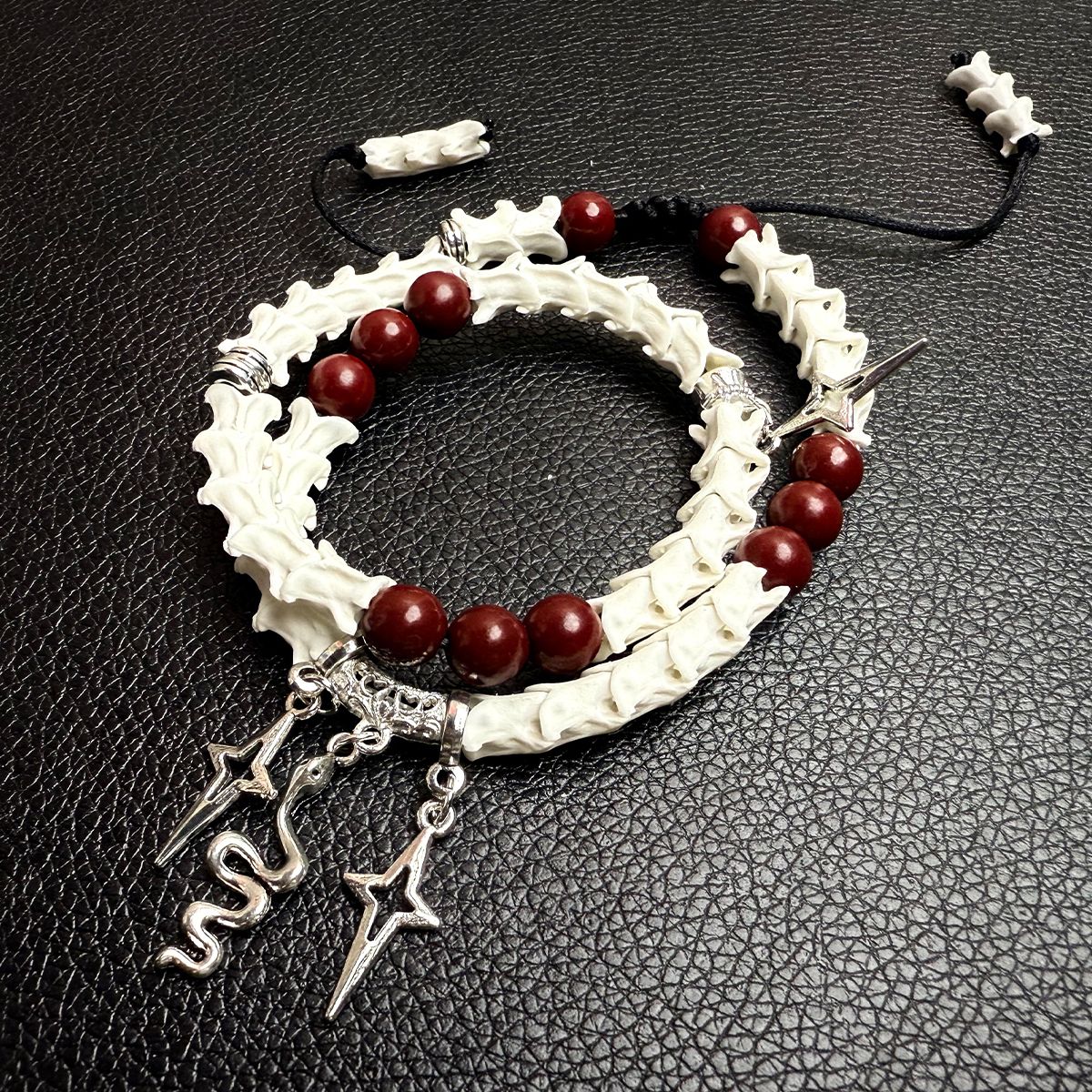 Snake Bone Bracelet with Cross Pendant – Tribal Gothic Spiritual Jewelry
