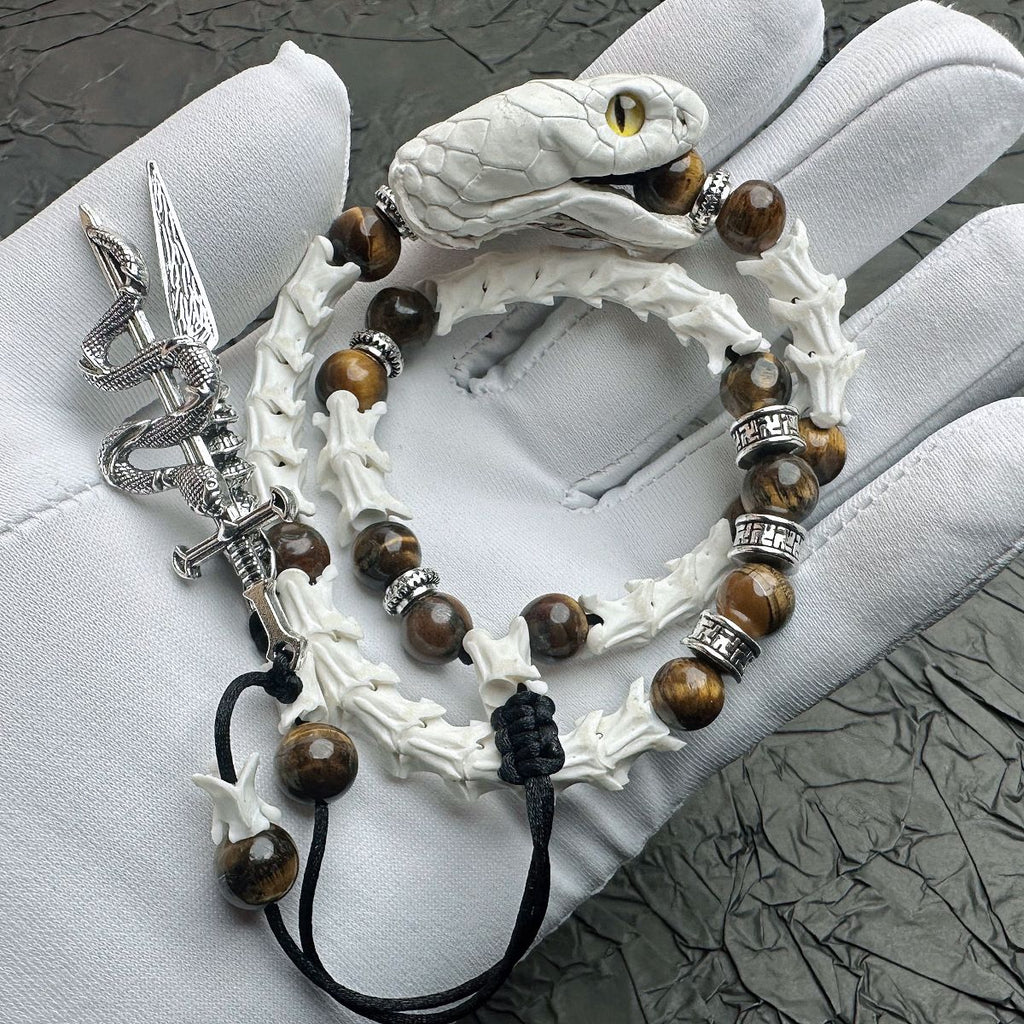 Authentic Snake Spine Bracelet with Carved Head – Dark Aesthetic Handmade Jewelry
