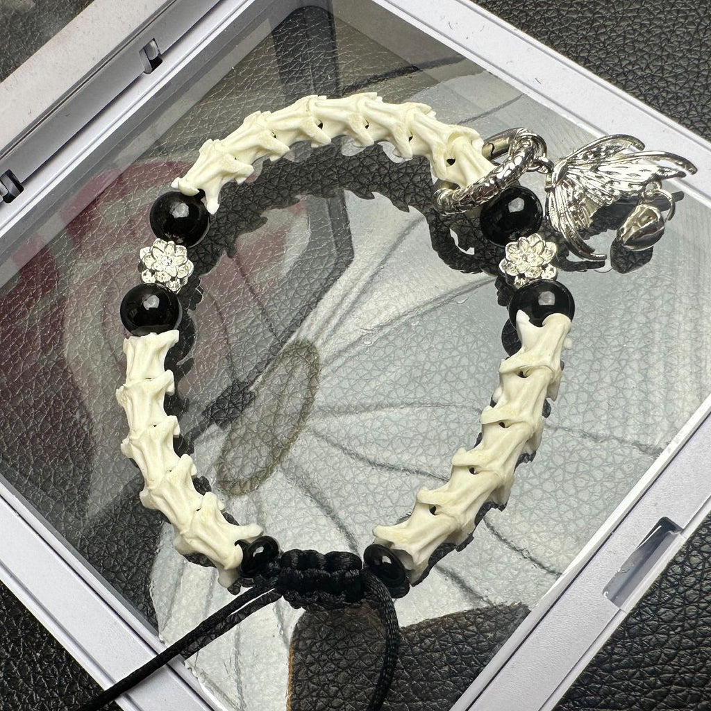 Real Snake Bone Wrap Bracelet with Silver Accents – Spiritual & Gothic Jewelry