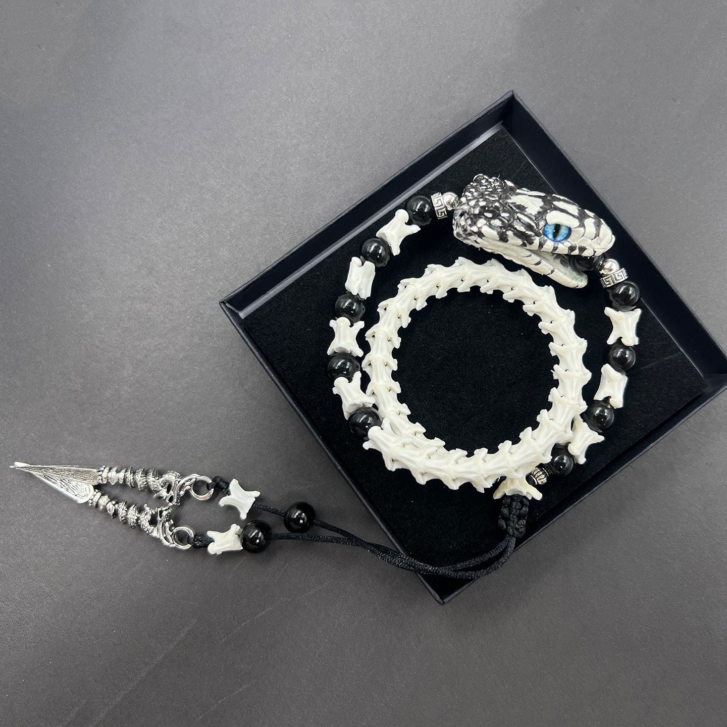 Natural Snake Spine Bracelet with Red Beads – Artisan Bone Jewelry