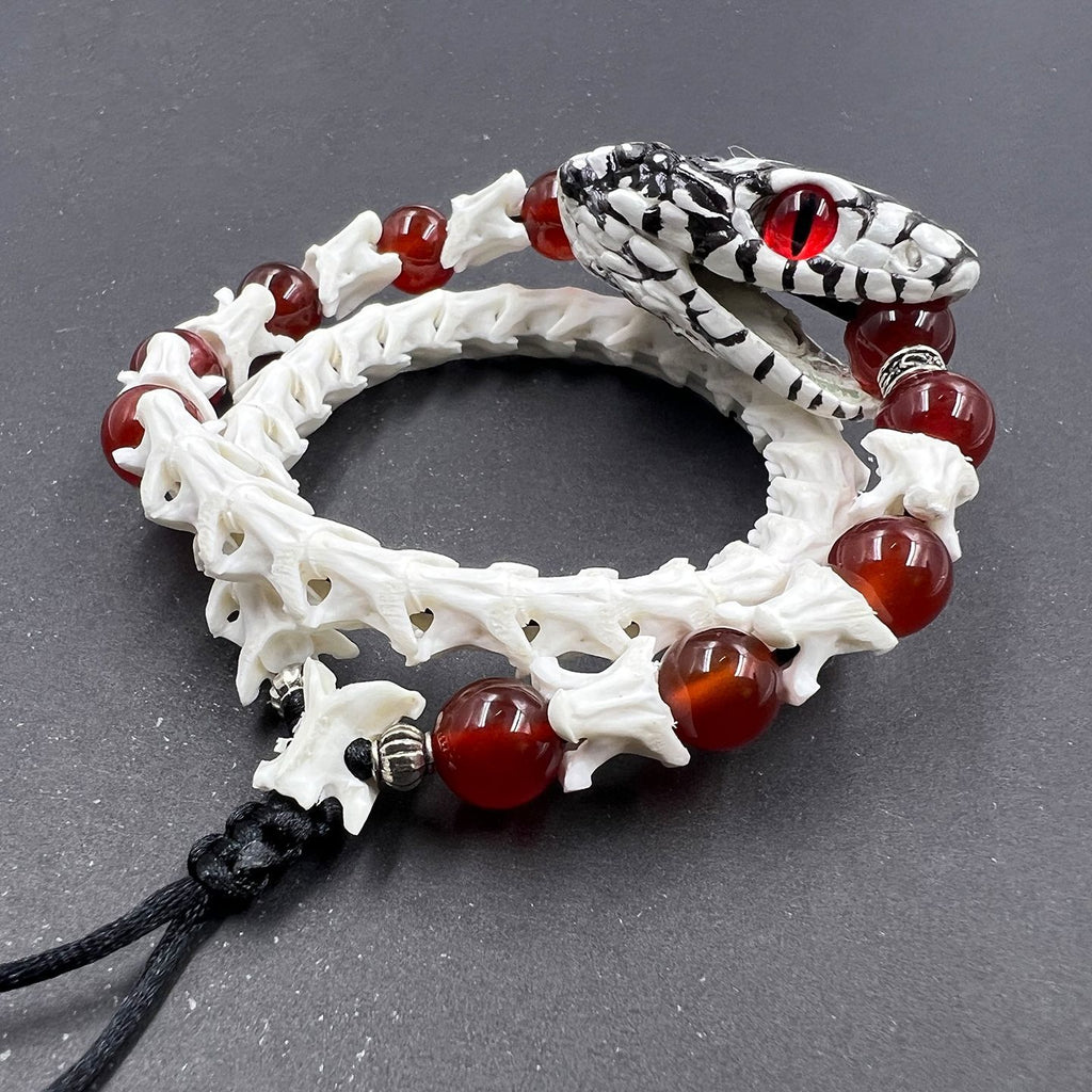 Natural Snake Spine Bracelet with Red Beads – Artisan Bone Jewelry