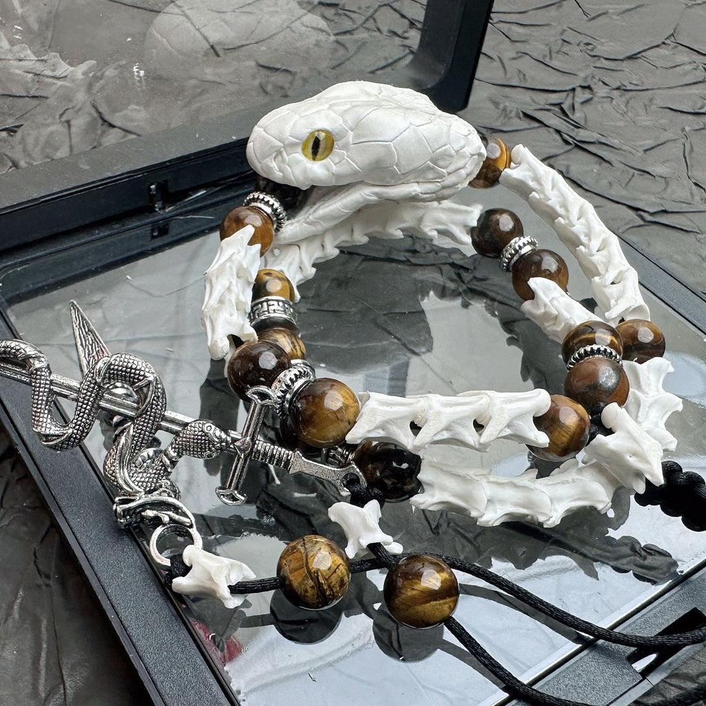 Authentic Snake Spine Bracelet with Carved Head – Dark Aesthetic Handmade Jewelry
