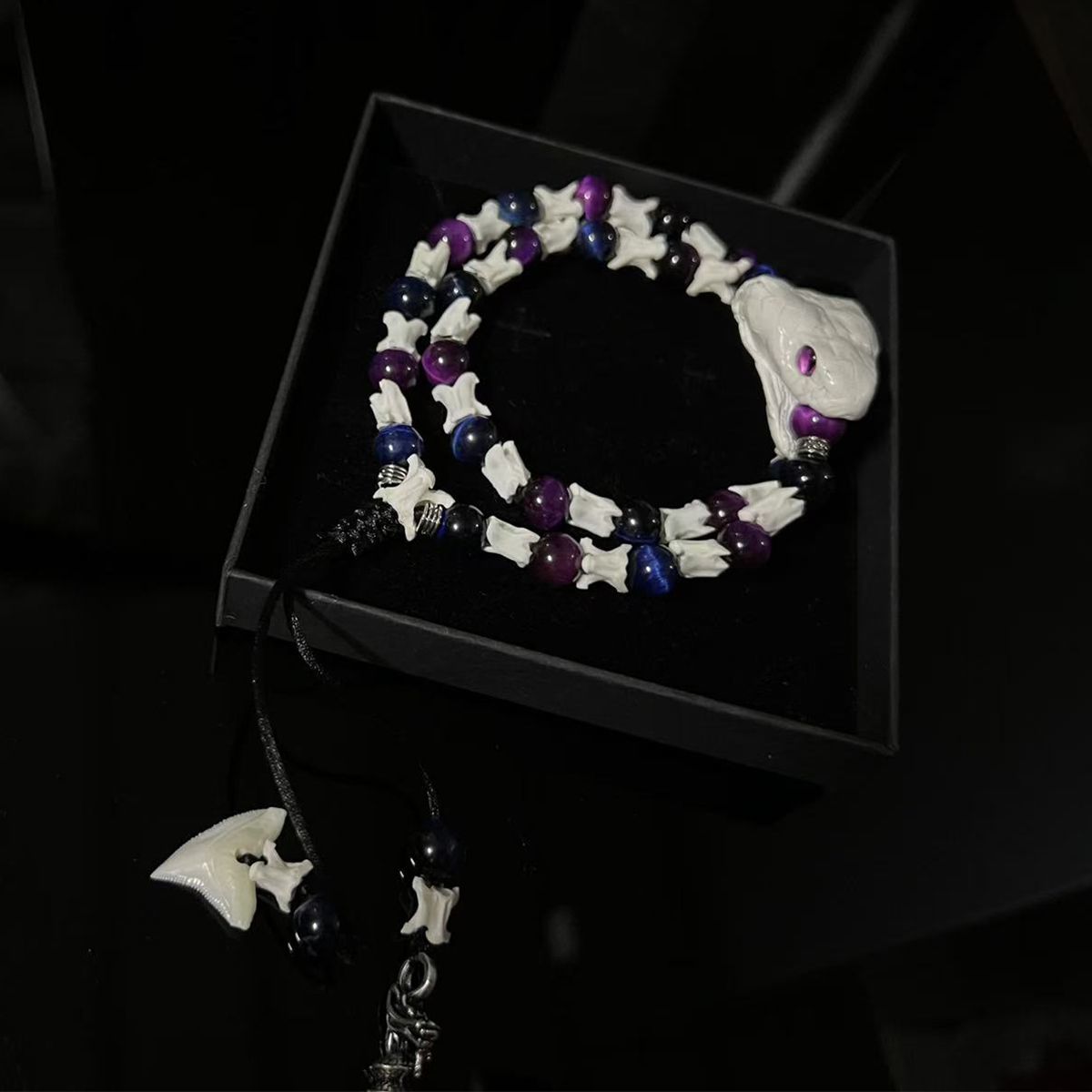 Real Snake Spine Bone Bracelet with Ornamental Beads – Unique Gift