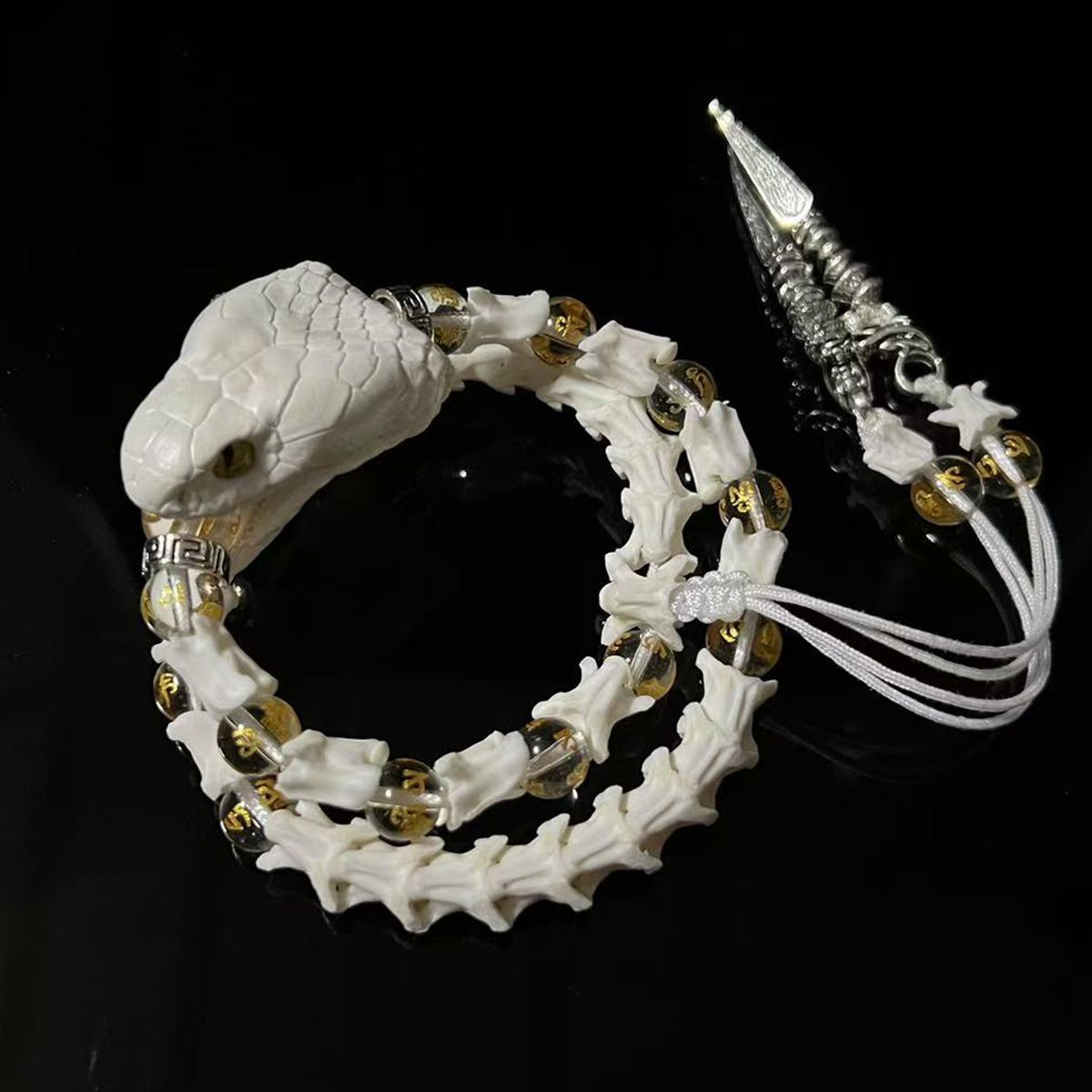 Natural Snake Spine Bracelet with Red Beads – Artisan Bone Jewelry