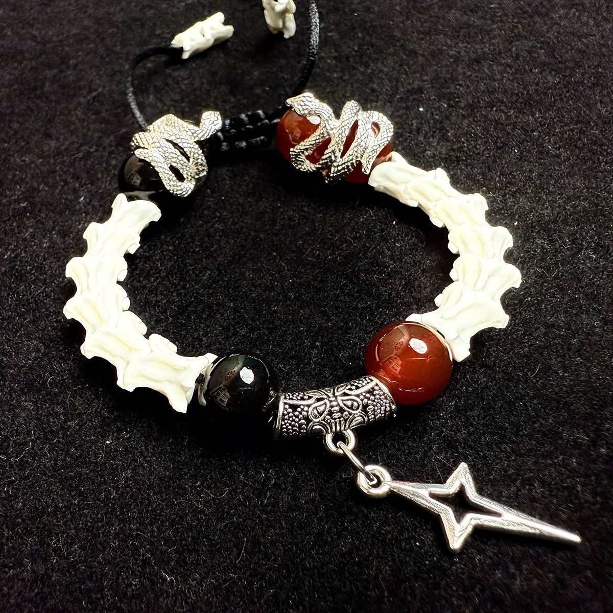 Authentic Snake Bone Bracelet with Cross Charm – Gothic Handmade Jewelry