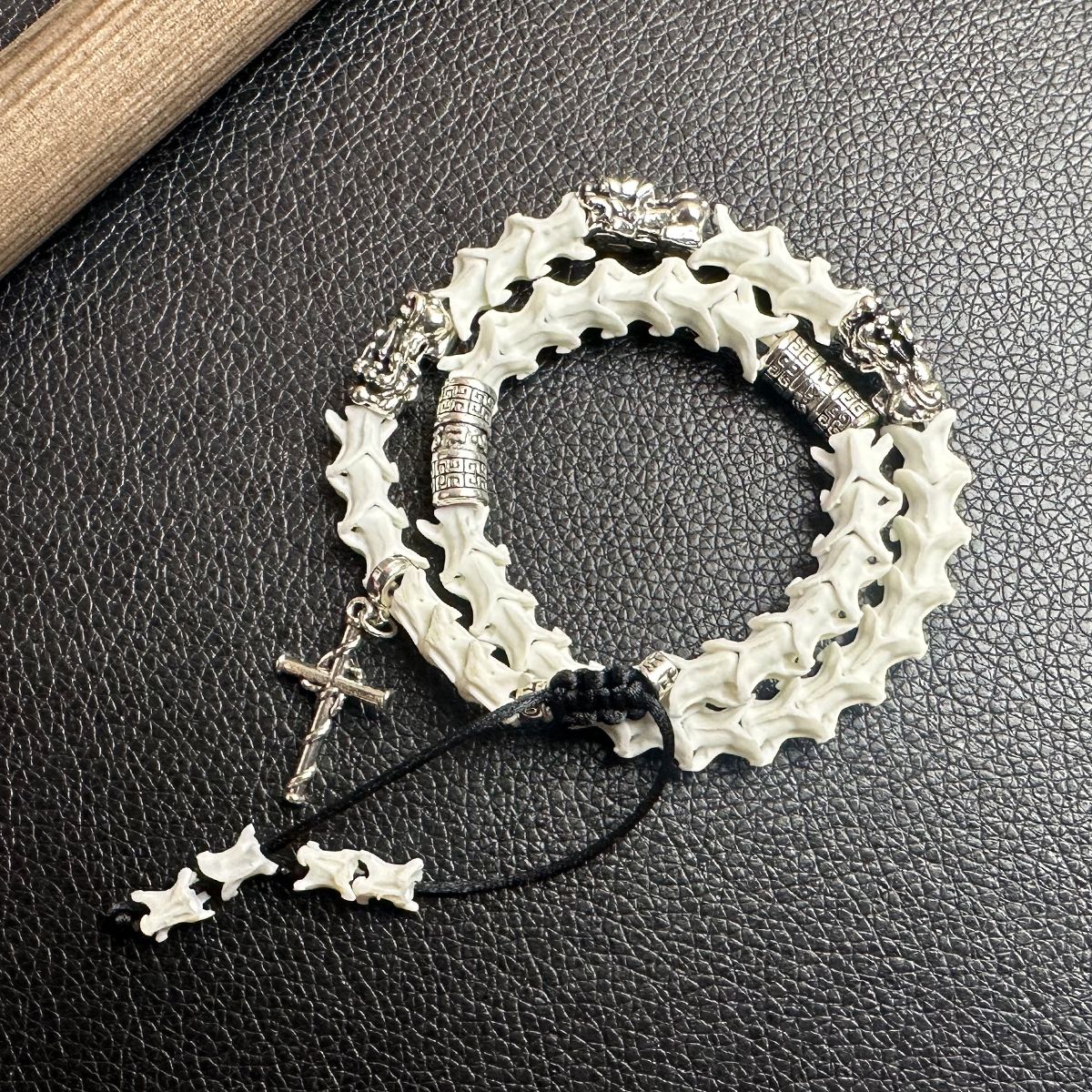Snake Bone Bracelet with Cross Pendant – Tribal Gothic Spiritual Jewelry