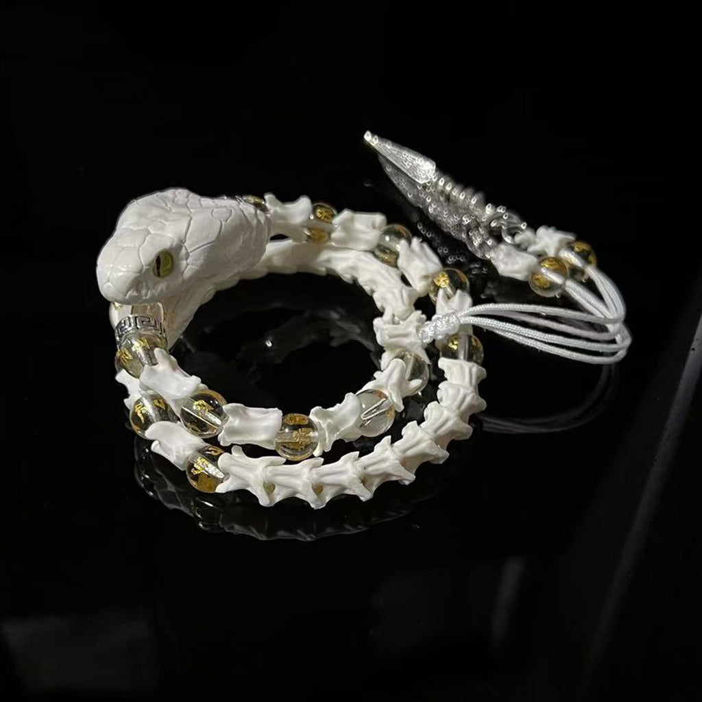 Natural Snake Spine Bracelet with Red Beads – Artisan Bone Jewelry