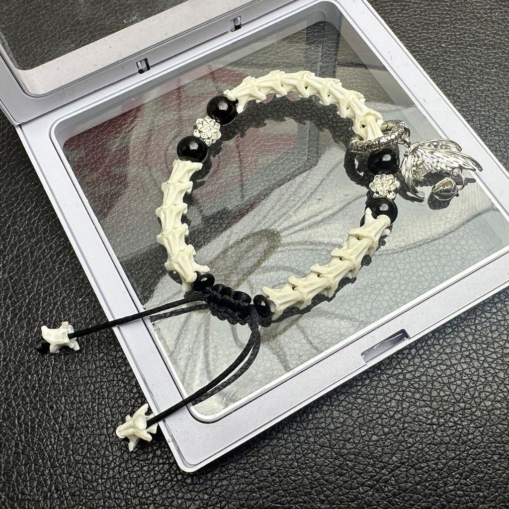 Real Snake Bone Wrap Bracelet with Silver Accents – Spiritual & Gothic Jewelry