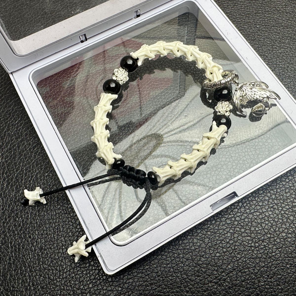 Real Snake Bone Wrap Bracelet with Silver Accents – Spiritual & Gothic Jewelry